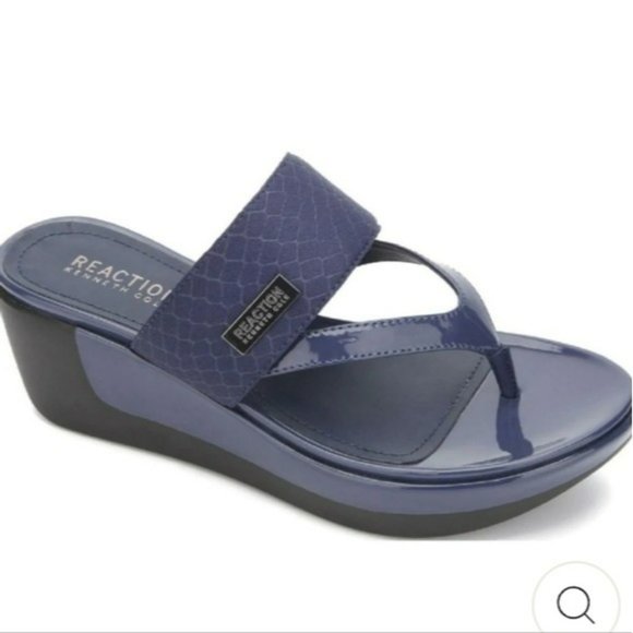 Kenneth Cole Shoes - Kenneth Cole Reaction Pepea Cross Wedge Sandals Navy Blue -6.5